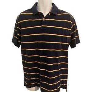 Vintage Ralph Lauren Polo Navy and Yellow Striped Polo Shirt. Size Large